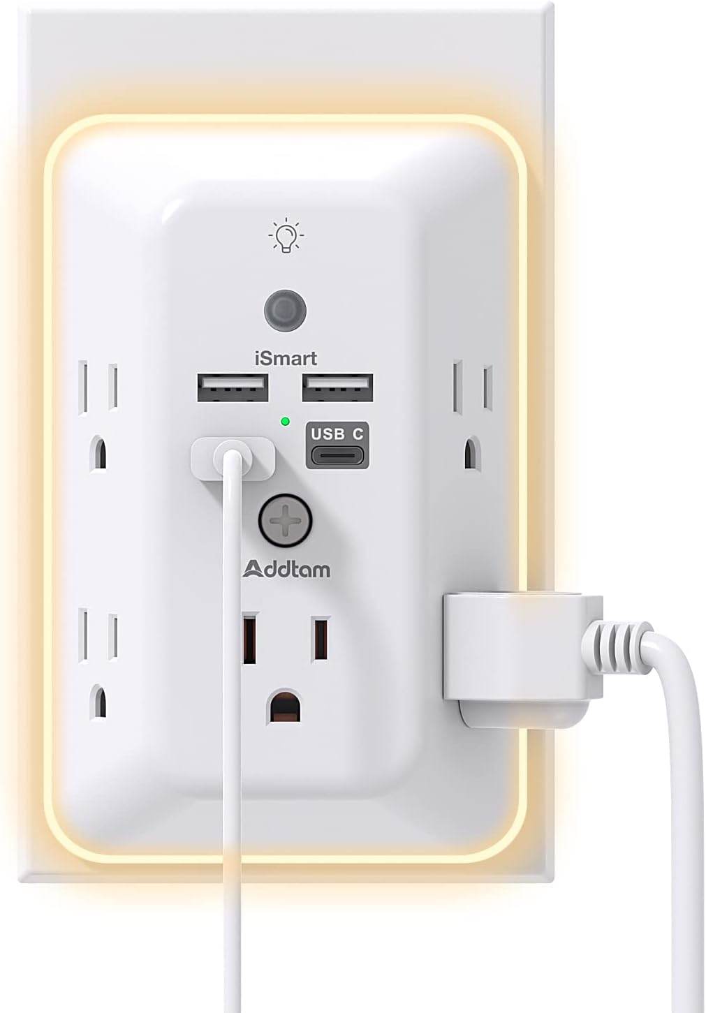 Illuminate & Power Up: Discover the Addtam Surge Protector with Night Light and USB Ports!