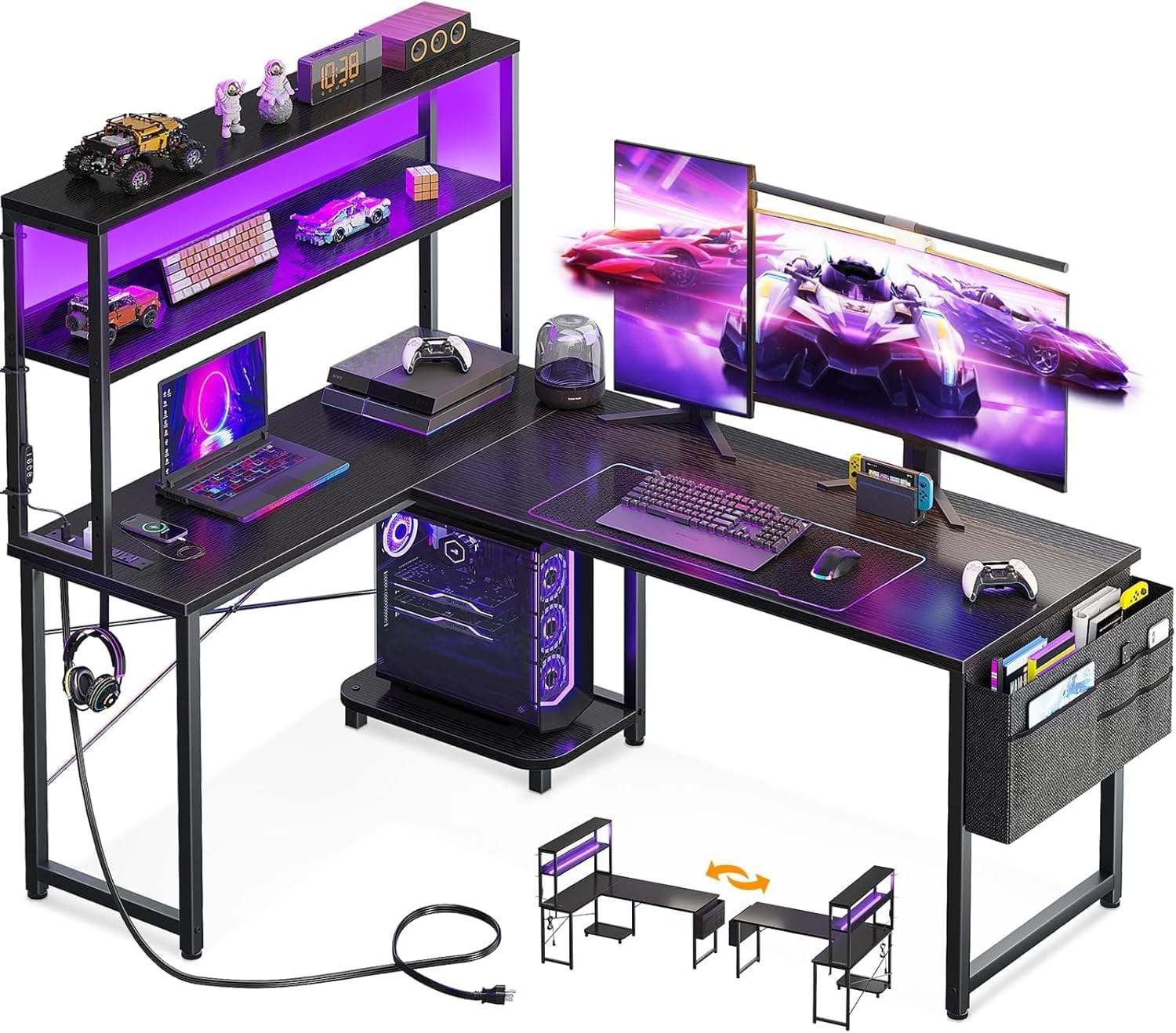 Level Up Your Workspace: AODK L Shaped Gaming Desk with LE …