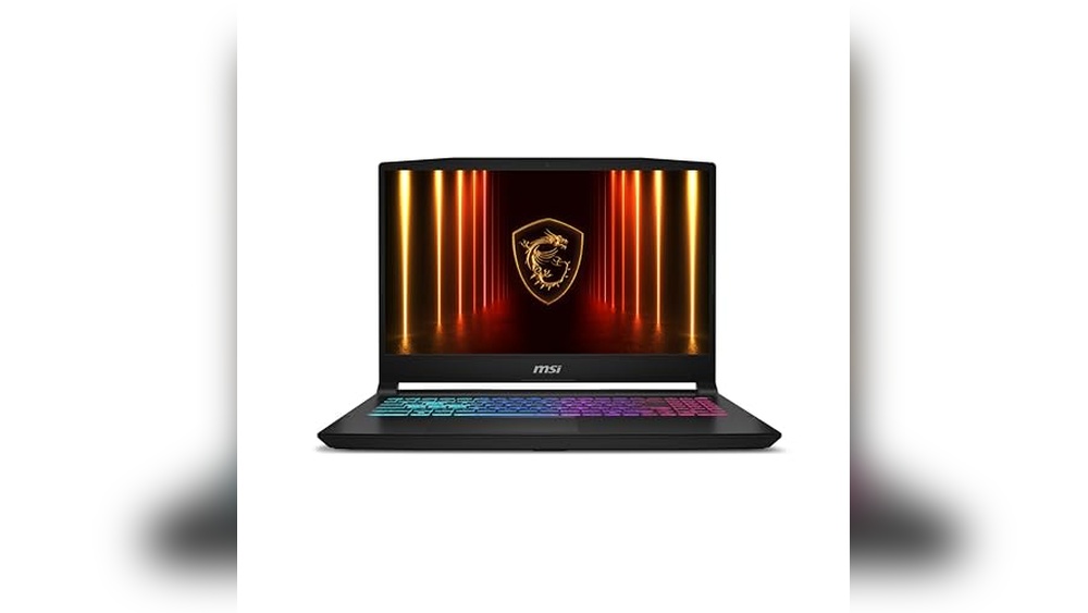 MSI gaming laptop with colorful keyboard and illuminated screen.