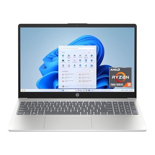 HP 15.6 inch Laptop, HD Touchscreen Display, AMD Ryzen 3 7320U, 8 GB RAM, 256 GB SSD, AMD Radeon Graphics, Windows 11 Home, Natural Silver, 15-fc0399nr