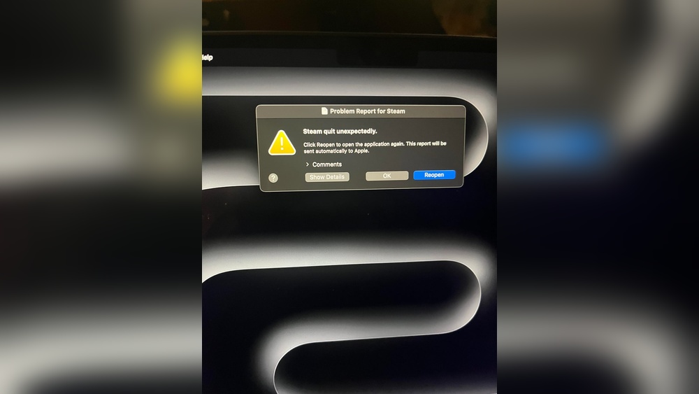 Steam application crash error message on a Mac: "Steam quit unexpectedly.